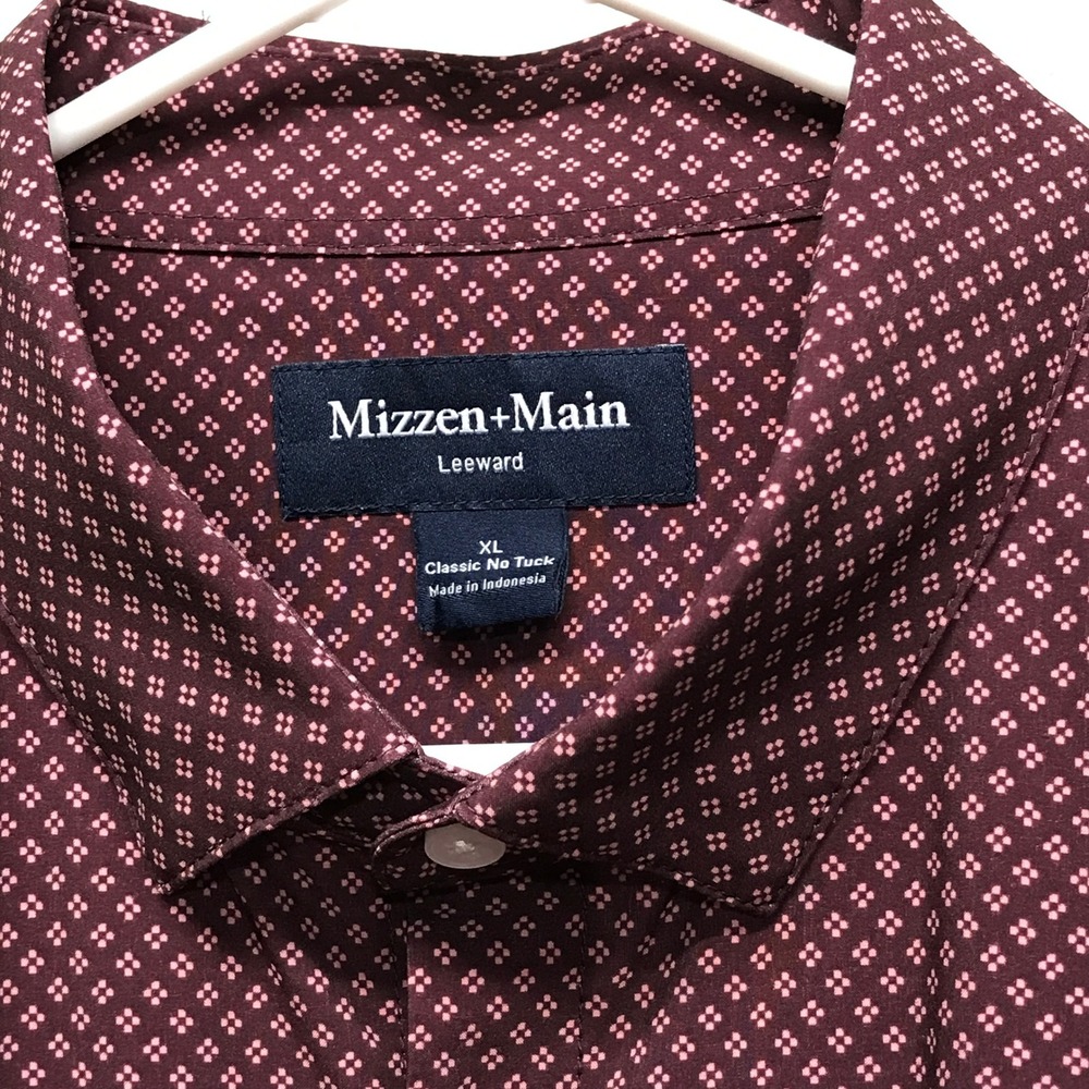 Mizzen+Main Leeward Shirt Mens‎ XL Burgundy Geometric Classic No Tuck Stretch - Picture 2 of 11